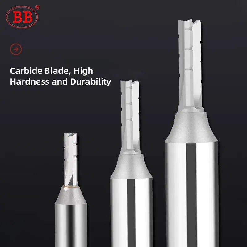 Cutting Edge Length: 3mm, Dimensions: 3.175*1*3 - BB Straight Slot Milling Cutter CNC Wood Engraving Machine Mill Rough Shape TCT Coated Edge D 6mm 8mm 2T 3T 4F Shank 1/2 12.7mm