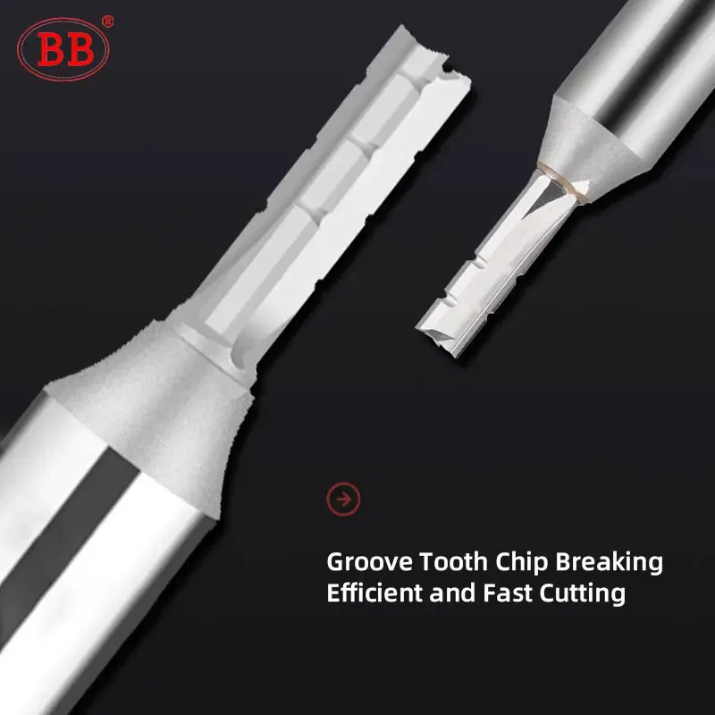 Cutting Edge Length: 3mm, Dimensions: 3.175*1*3 - BB Straight Slot Milling Cutter CNC Wood Engraving Machine Mill Rough Shape TCT Coated Edge D 6mm 8mm 2T 3T 4F Shank 1/2 12.7mm
