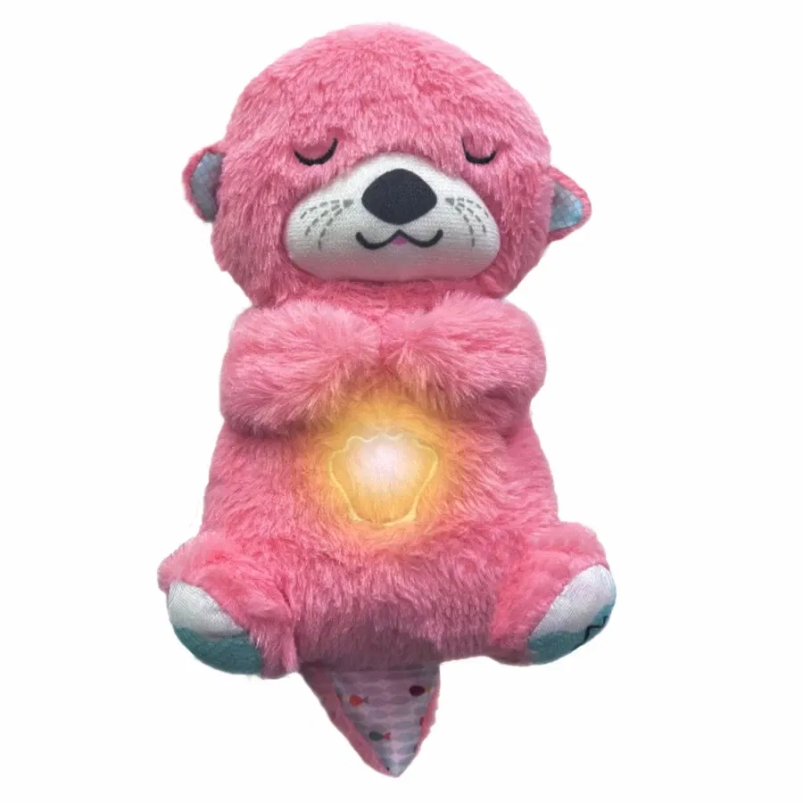 Color: Pink - Breathing Bear Baby Soothing Otter Plush Doll Toy Baby Kids Soothing Music Baby Sleeping Companion Sound and Light Doll Toy Gift