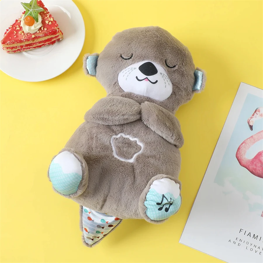 Color: Pink - Breathing Bear Baby Soothing Otter Plush Doll Toy Baby Kids Soothing Music Baby Sleeping Companion Sound and Light Doll Toy Gift
