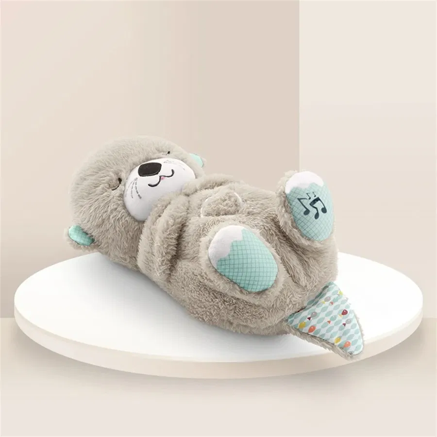 Color: Pink - Breathing Bear Baby Soothing Otter Plush Doll Toy Baby Kids Soothing Music Baby Sleeping Companion Sound and Light Doll Toy Gift