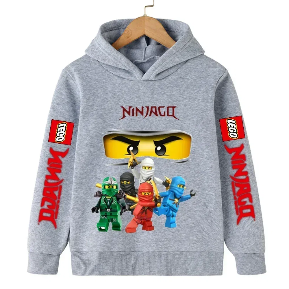 Color: Khaki, Kid Size: 3M - Lego Phantom Ninja Cartoon Children's Hooded Hoodies Casual Sports Sweatshirt 3-13 Year Old Boy Kid Baby Girls Clothes Pullover