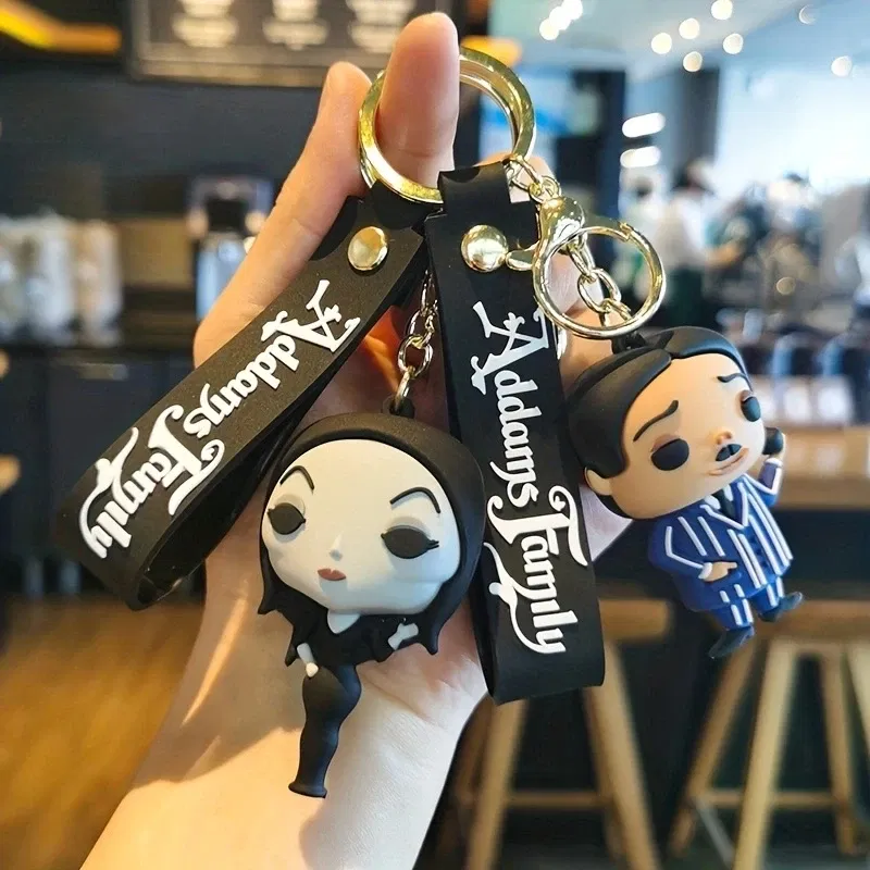Color: Ivory, Ships From: CHINA - Cartoon Wednesday Addams Silicone Keychain Pendant Car Backpack Bag Keyring 3D Doll Unisex Women Men Gifts Key Chain