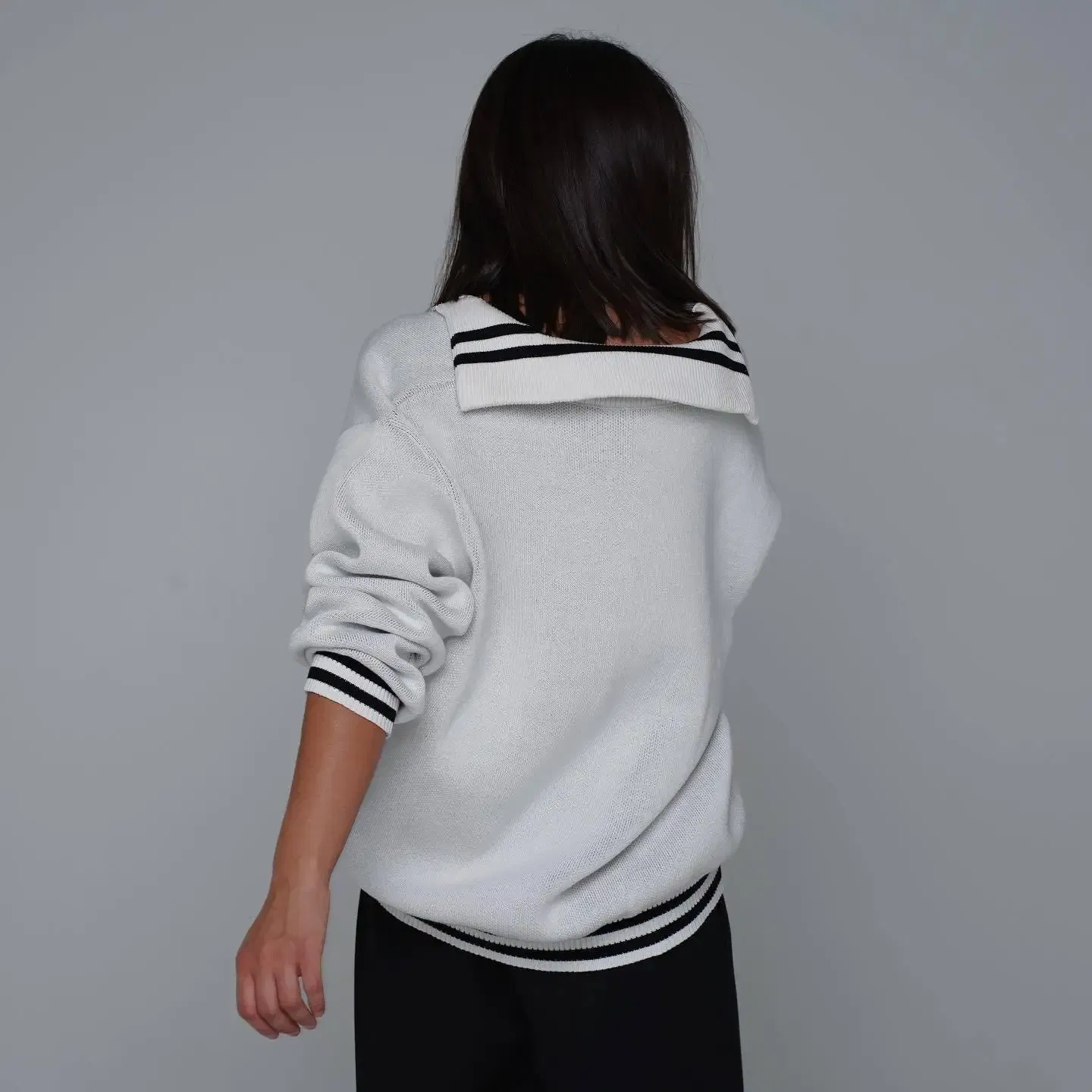Color: Red, Size: S - JHJN Autumn V-Neck Sweater Women Patchwork Letter Streety Tops Loose Casual Pullovers Long-Sleeved Knitted Shirts Women Sweater