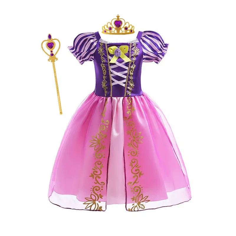 Color: green, Kid Size: 2T - Disney Deluxe Elegant Rapunzel Princess Ball Gown Fancy Birthday Party Dress Cinderella Vestidos Costume Play Carnival Apparel