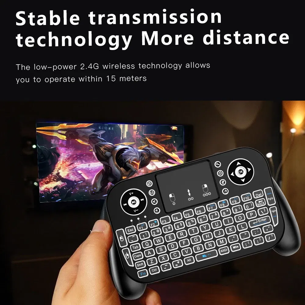 Axis Body: blue switch, Color: Blue - Mini Wireless Keyboard V8 7 Backlit 2.4G Bluetooth Air Mouse Remote Control Touchpad for Android TV Box
