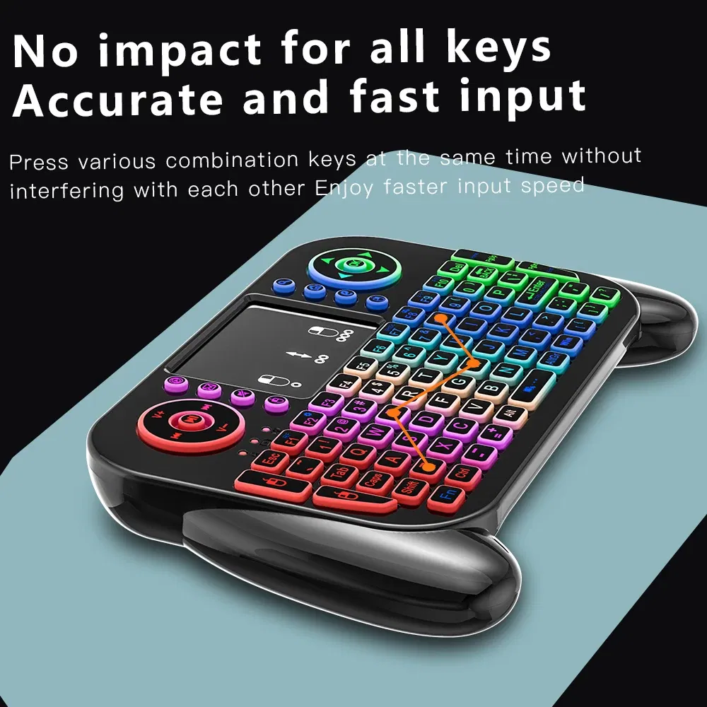 Axis Body: blue switch, Color: Blue - Mini Wireless Keyboard V8 7 Backlit 2.4G Bluetooth Air Mouse Remote Control Touchpad for Android TV Box