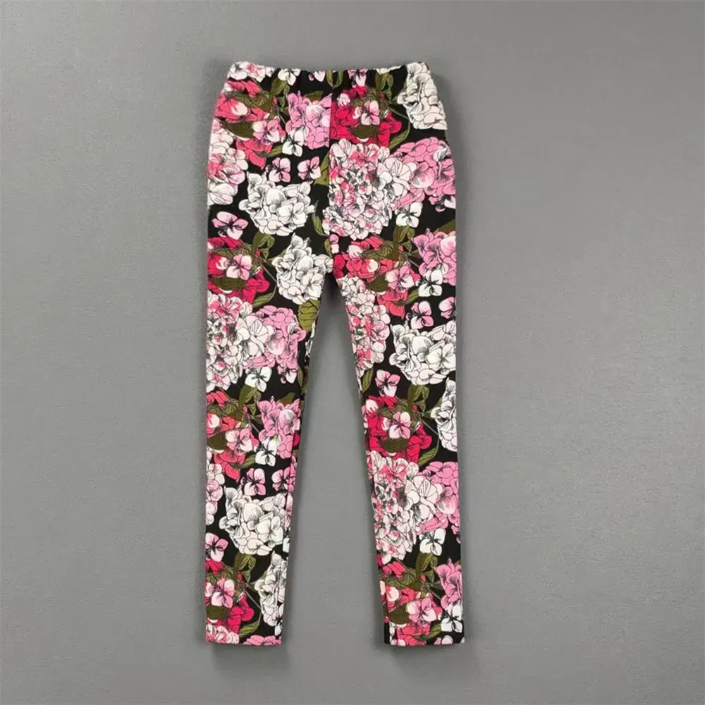 Color: Rose Red, Kid Size: 3T - 2-11Y Girls' Pants Autumn and Winter Slim Fit Warm Bottom Pants Thickened Velvet Printed Children's Pants Baby Casual Pants