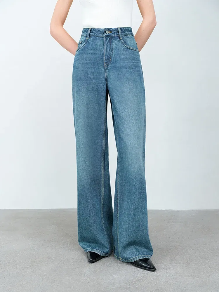 Color: Blue, Size: S - FSLE 【Premium Series?‘Simple and Loose Washed High Waisted Jeans for Women Spring 2025 New Style Jeans 25FS11316