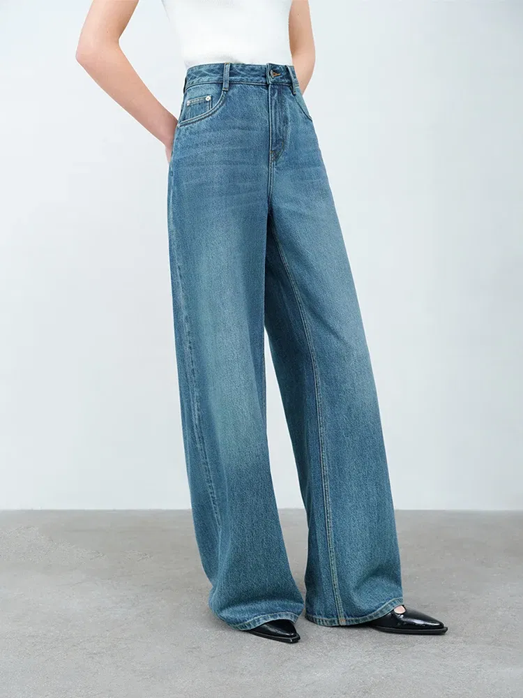 Color: Blue, Size: S - FSLE 【Premium Series?‘Simple and Loose Washed High Waisted Jeans for Women Spring 2025 New Style Jeans 25FS11316