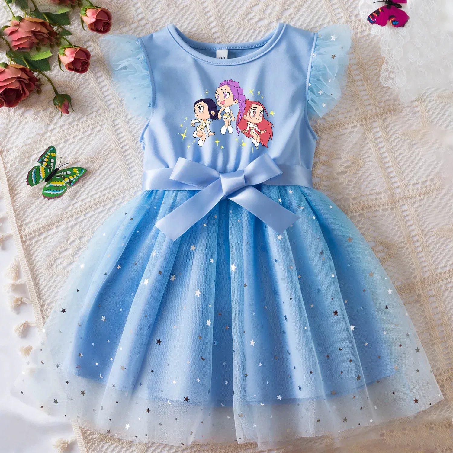 Color: Turquoise, Size: One Size, Height: 158 - KPop Demon Hunters Girls Dress Kids Party Halloween Carnival Birthday Party Clothes Princess Tutu Dresses Costume Children Gift