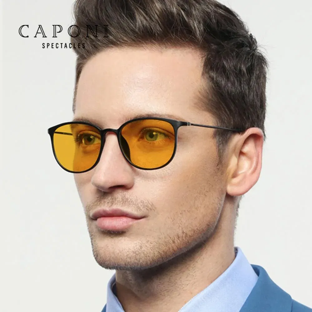 CAPONI Men Sunglasses Photochromic β Titanium Leg TR Frame Vintage Outdoor Eye Glasses Night Vision Male Sun Glasses BSYS520