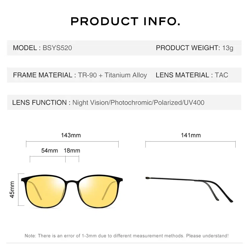 CAPONI Men Sunglasses Photochromic β Titanium Leg TR Frame Vintage Outdoor Eye Glasses Night Vision Male Sun Glasses BSYS520