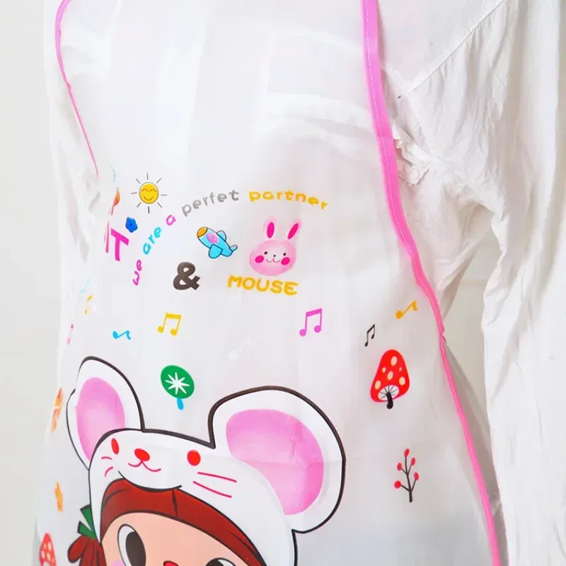 Color: PURPLE - 70x50cm Cute Kitchen Household Adult Antifouling Apron Sleeveless Waterproof PVC Cartoon Printed Women Aprons Cleaning Accessory