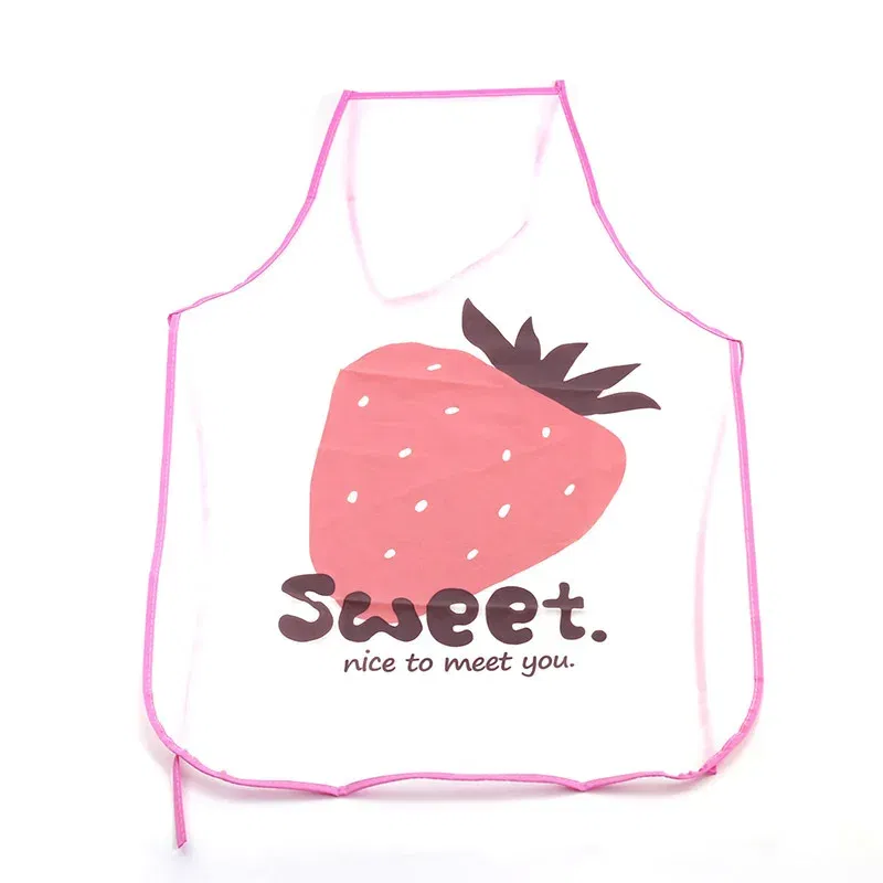Color: PURPLE - 70x50cm Cute Kitchen Household Adult Antifouling Apron Sleeveless Waterproof PVC Cartoon Printed Women Aprons Cleaning Accessory