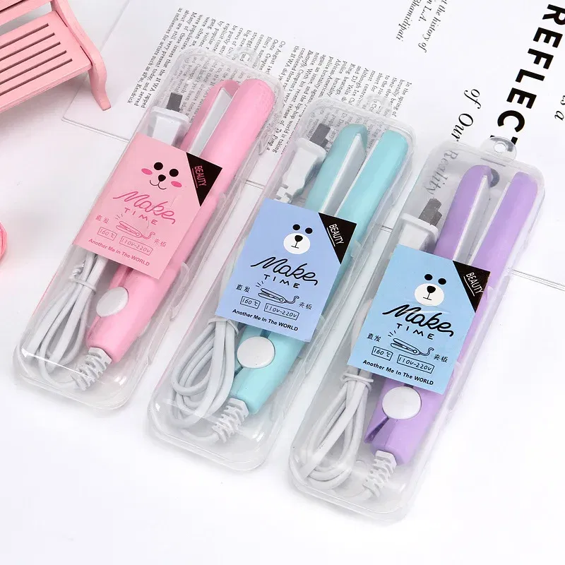 Color: WHITE, Plug standard: us - Mini Flat Iron For Travel Hair Straightener Small Portable Straightening Iron Ceramic Women Men Quick Easy Short Hair Styling