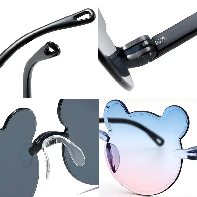 Lenses Color: Yellow - Hot Sale!Children Cute Cartoon Bear Shape Sunglasses Boy Girls Summer Anti-UV UV400 Rimless Sun Glasses Kids Outdoor Sun Glasses