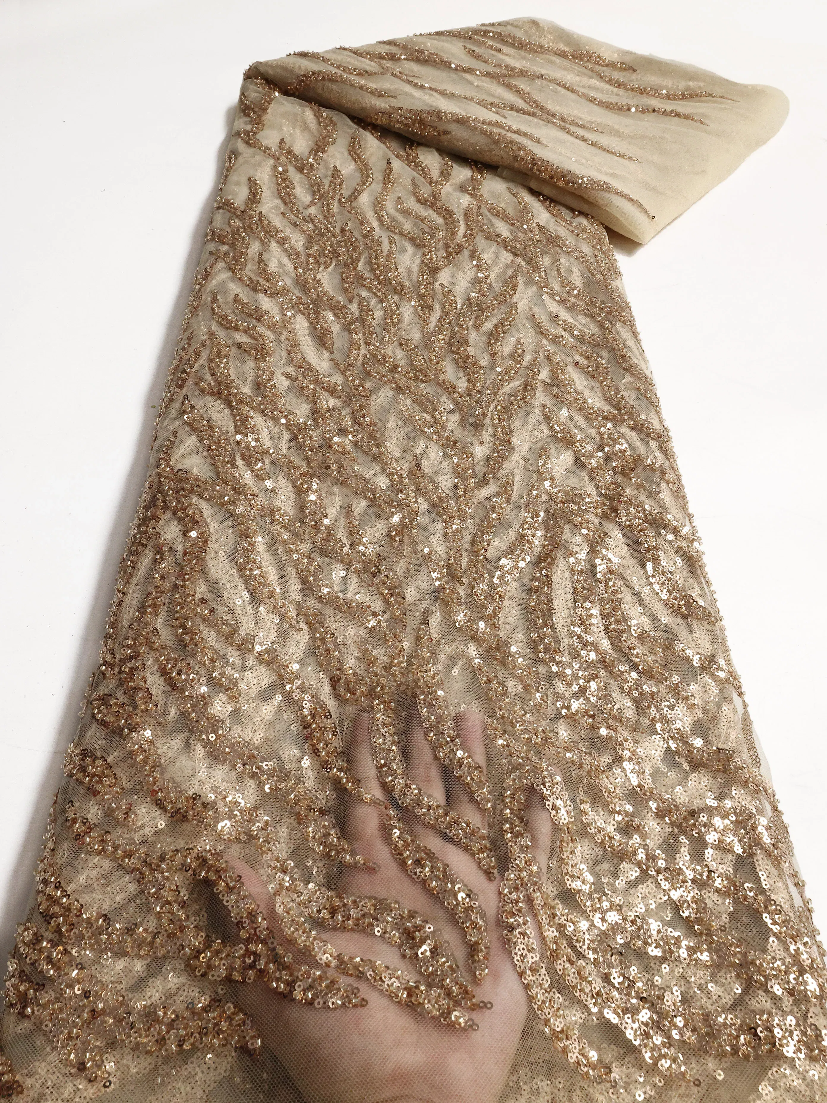 Color: Blue, length: 5 yards, Width: 120cm - PGC White Beaded Tulle African Lace Fabric Sewing 2024 Swiss Mesh Sequins High Quality Lace Fabrics for Luxury Wedding