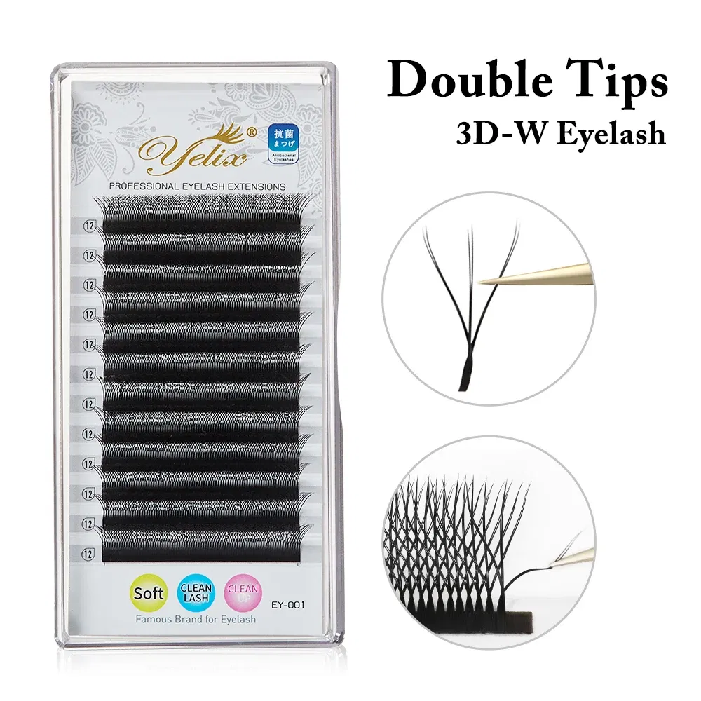 Color: Brushed Slate, Curl: D, Thickness: 0.07mm, Length: 14mm - Yelix Cilios 5D W Shape Eyelash Extensions 4D/6D Premade Volume Fans Natural Soft Automatic Flowering Lash Makeup Supplies