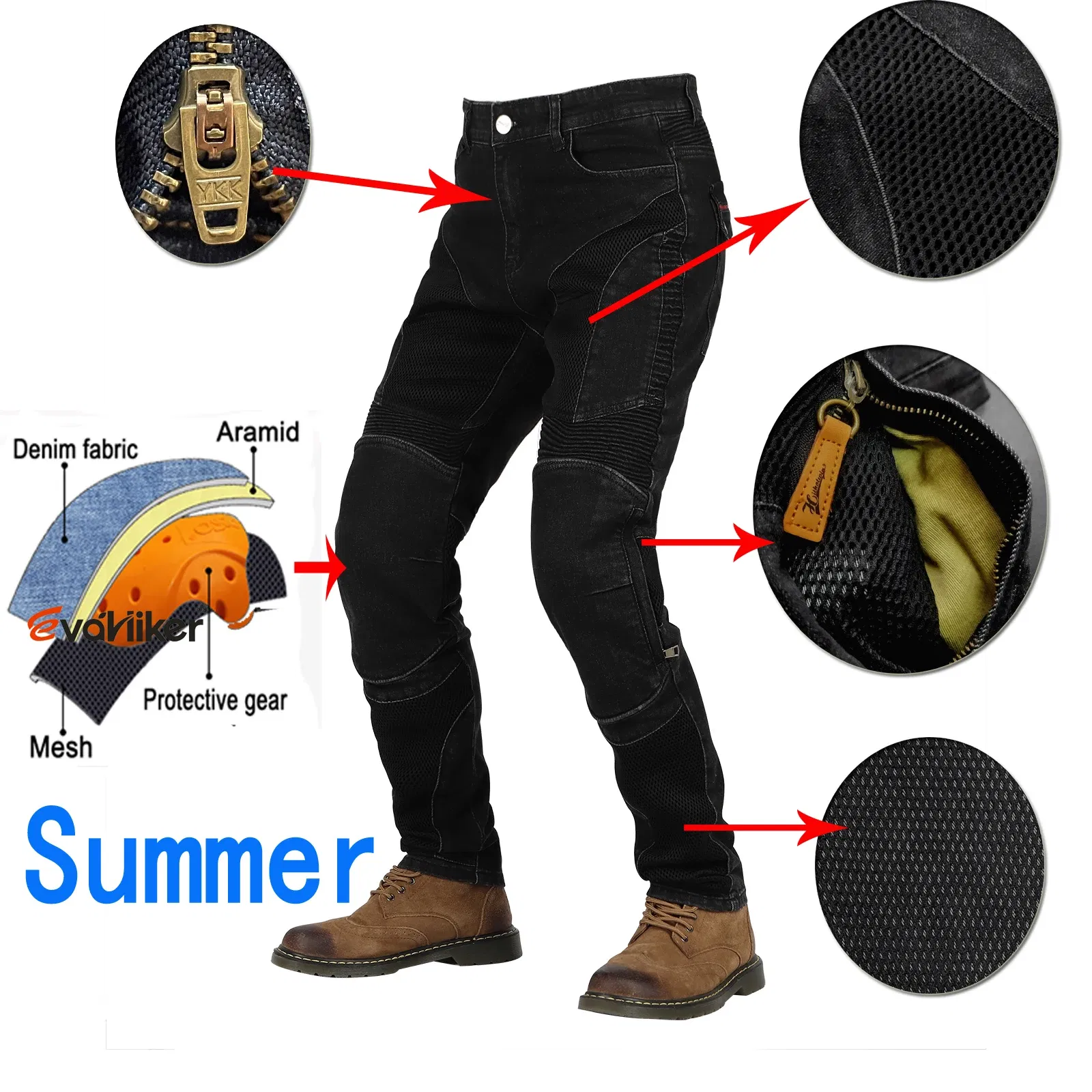 Color: Brown, Size: M - Hithotwin Aramid protection motorcycle jeans Moto pants leisure riding trousers motocross Aramid riding pants Hi-032