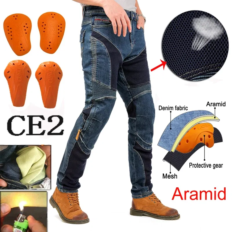 Color: Brown, Size: M - Hithotwin Aramid protection motorcycle jeans Moto pants leisure riding trousers motocross Aramid riding pants Hi-032