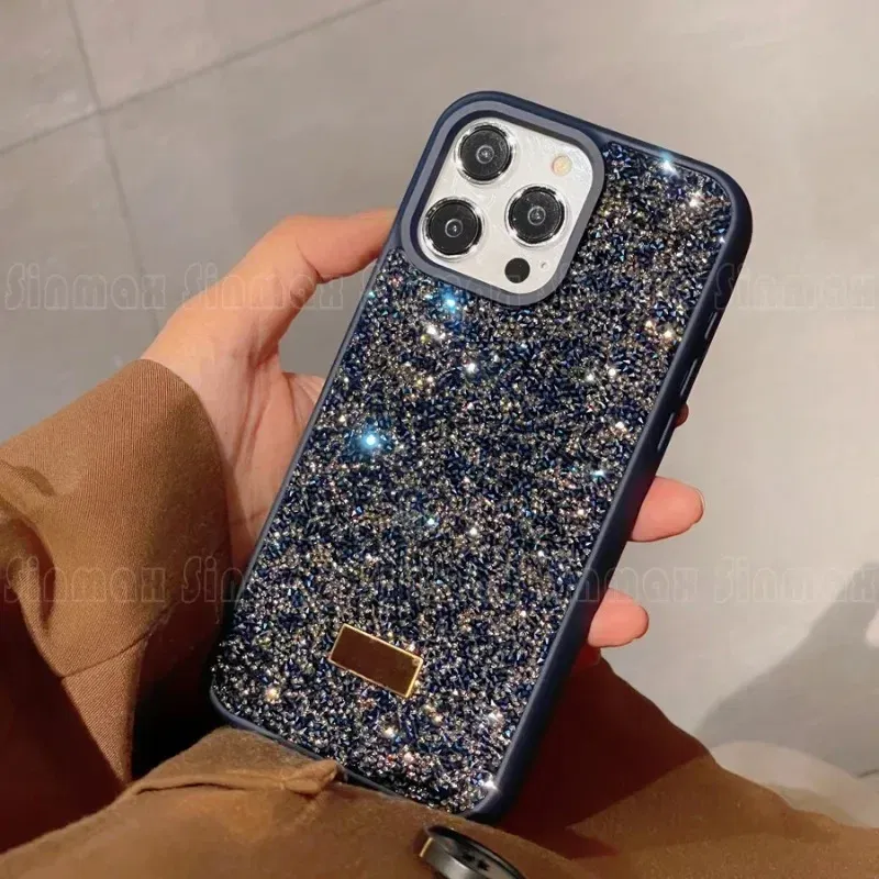 Color: Blue, Material: CANVAS - Luxury Glitter Designed Shell For iPhone 16 15 Pro Max 14 13 12 Luxurious Bling Sparkling Rhinestone Diamond Jewels Cover Case