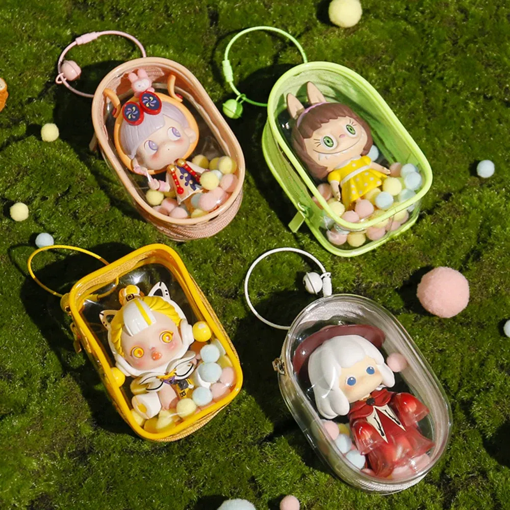 Color: Clear - 1PC Thicken Transparent Mystery Box Storage Case Keychain Bag Storage Pouch Organizer Box Classic Doll Bag Keychain Wallet