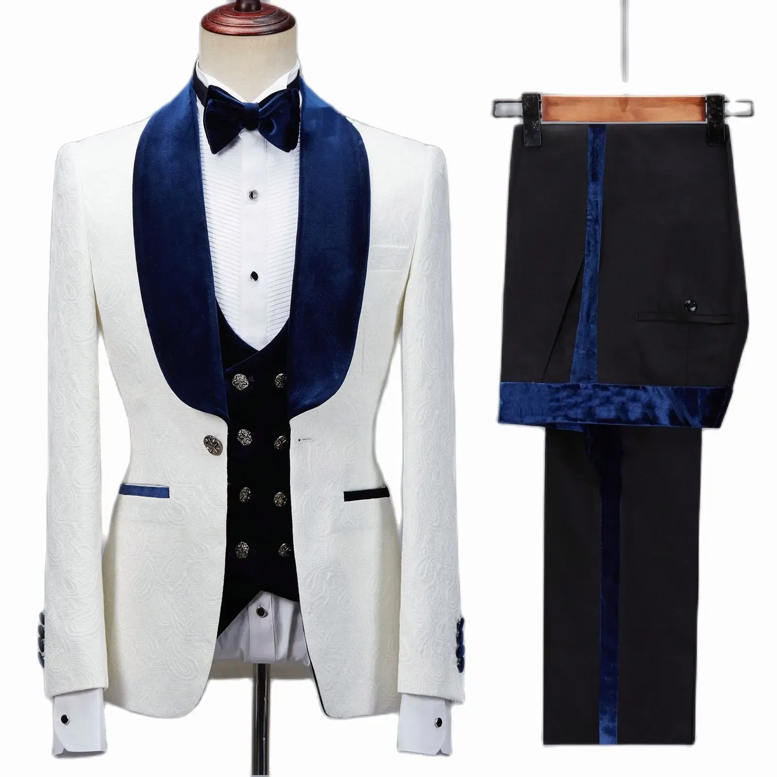 Color: Gold, Size: XL - Floral Jacket Men Suit Slim Fit Wedding Tuxedo Navy Blue Velvet Lapel Groom Party Suits Costume Homme Best Man Blazer