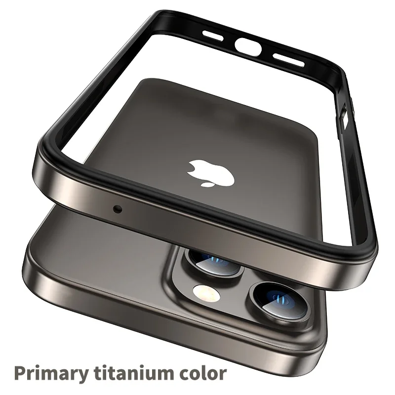 Color: Clear, Material: Microfiber - Titanium Metal Frame Bumper Shockproof Case for IPhone 16 15 Pro Max Plus 5G for Apple Solid Colour Protection Phone Cover