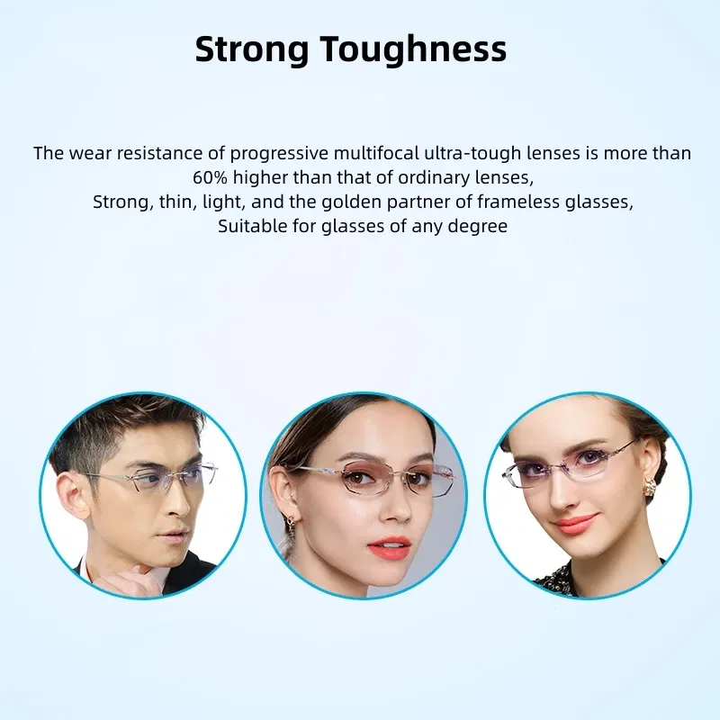 Lenses Color: GRAY, Lens Index: 1.67 - FIRADA MR-8 HMC Anti-scratch Frameless Aspheric Photochromic Anti Blue Light Progressive Multi-focus Optical Prescription Lens