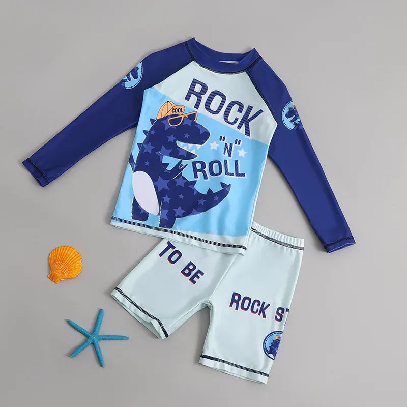 Color: Gold, Kid Size: 24M - Children Swimsuit Kids Boys Girls Swimwear Children Surfing Wear Sunscreen Quick Dry Swimwear Car Cartoon Swimsuit Beach Wear
