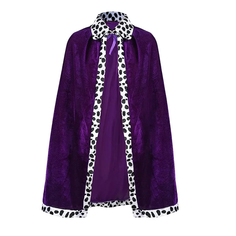 Color: PURPLE, Size: XS - Adult Kids King Emperor Cosplay Costume Red Pleuche Cloak Prince Robe Crown Children Birthday Party Christmas Props Cape