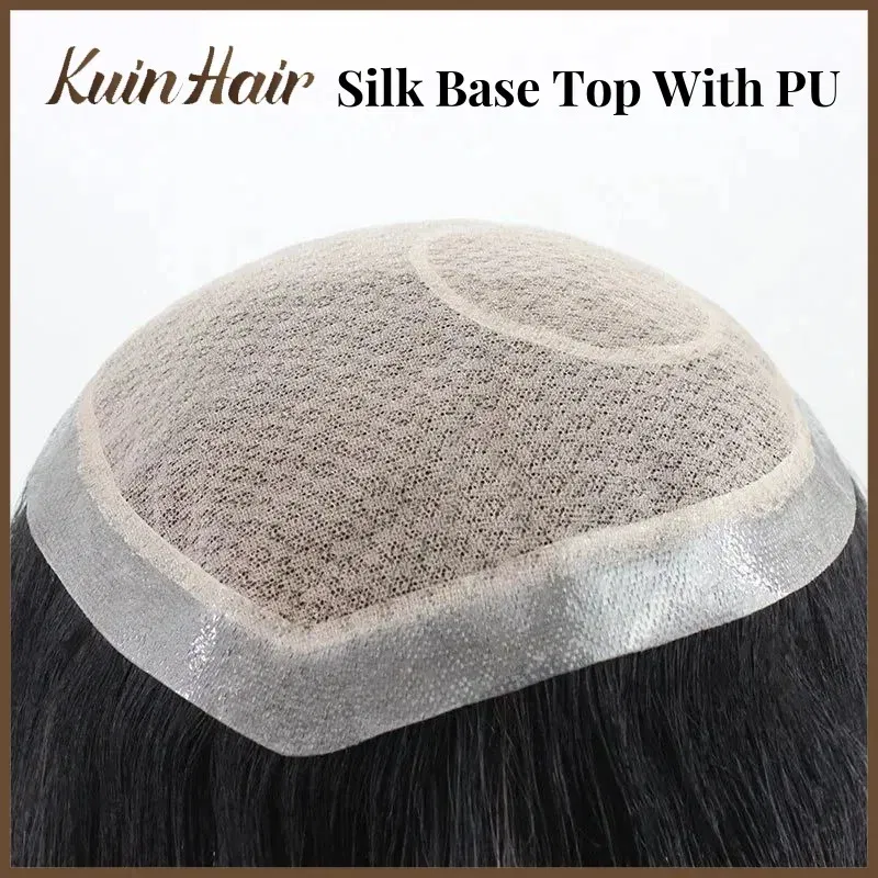 Toupee Color: 6#, Toupee Density: 80%, Length: 10 Inches - Silk Base Top With PU Men Toupee Male Breathable Men's Capillary Prosthesis 100% Real Natural Hair Replacement System Unit Wigs