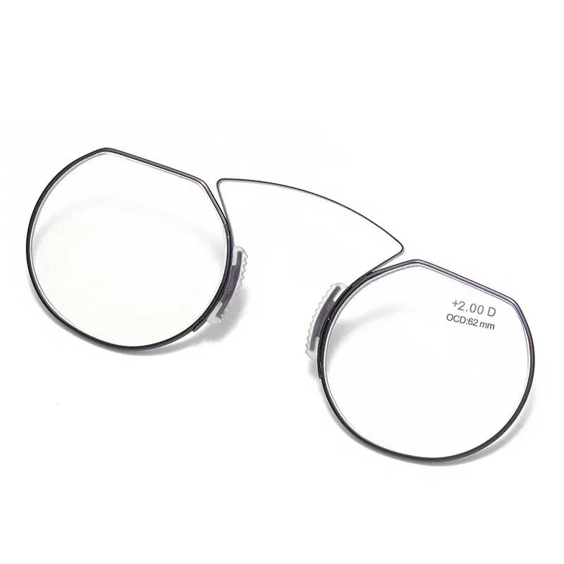 Frame Color: Blue, Eye Prescription: +250 - Women Clip Nose Reading Glasses Anti Blue Light Presbyopic Glasses Men Portable Men's Eyeglasses Anti-Lost Legless Bezel + Case