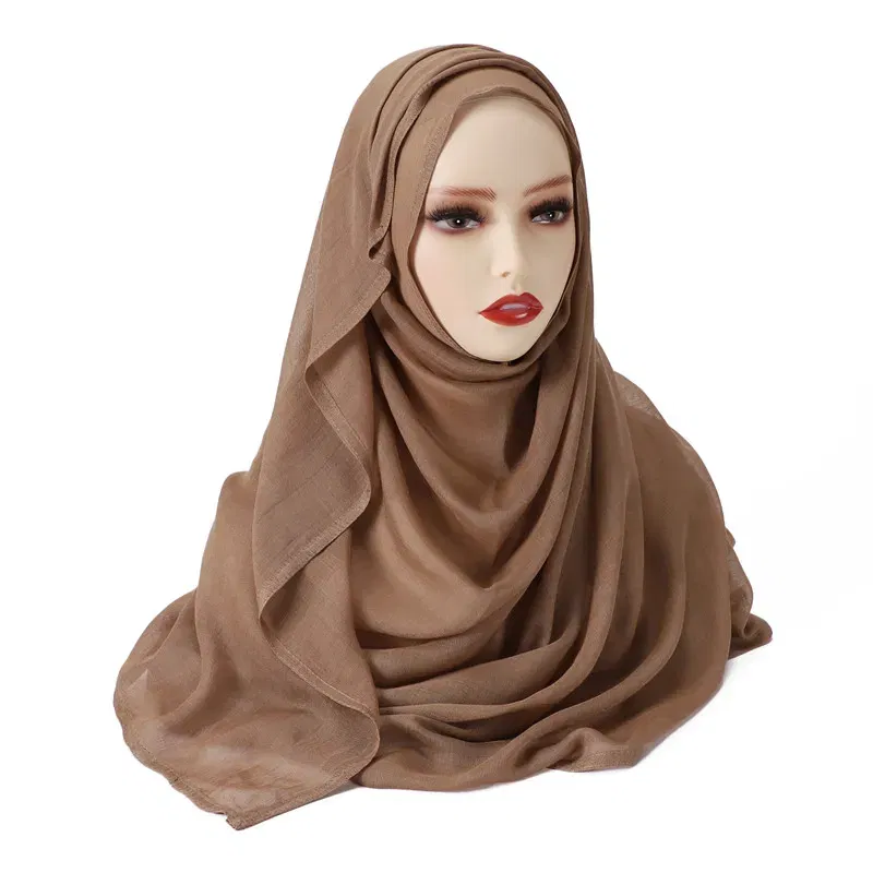Color: Navy Blue - Women Big Size Plain Solid Cotton Rayon Hijab Scarf Lady High Quality Wraps and Shawls Musulman Headband Islamic Turban 180*95Cm