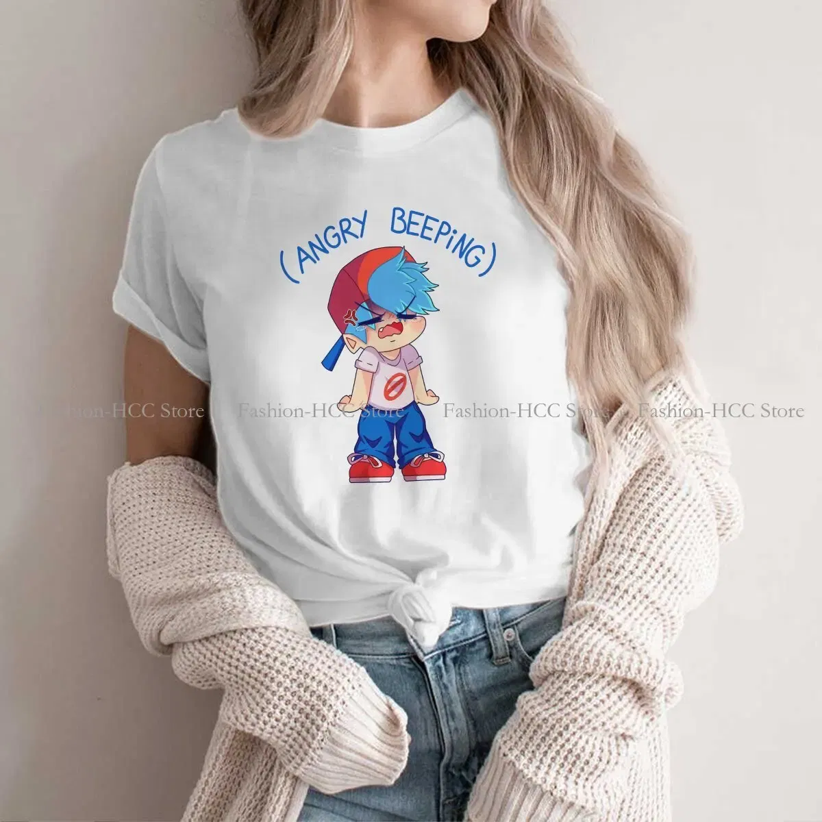 Color: WHITE, Size: XXL - Angry Beeping Boyfriend Style Polyester TShirt Friday Night Funkin FNF Music Boy Comfortable Hip Hop Graphic T Shirt Stuff
