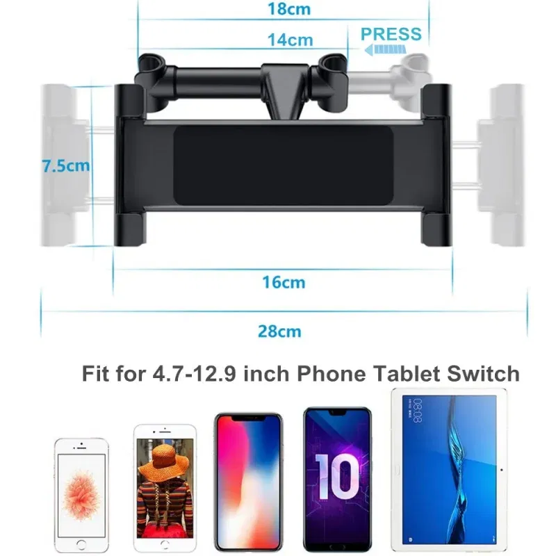 Color: Orange - Car Holder For 4.7-13 in Tablet & Phone Holder Back Seat Headrest Mounting Holder Accessories iPad Pro 12.9''