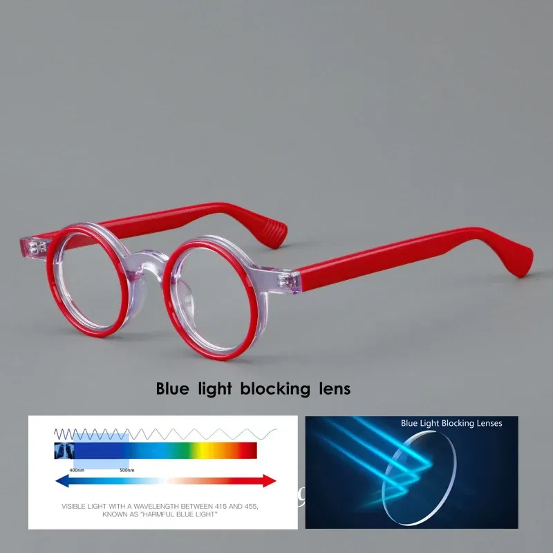 Frame Color: Red, Eye Prescription: +75 - VCKA Round Acetate Photochromic Reading Glasses Frame Men Prescription Anti-blue Eyeglasses Women Custom Eyewear +0.50 to+6.0