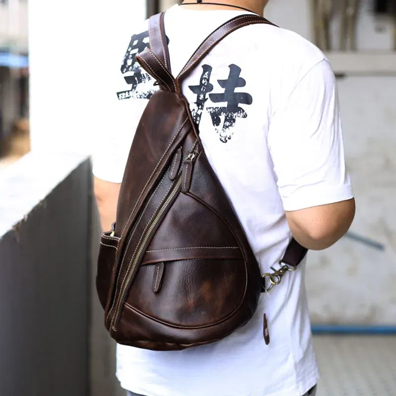 Color: Beige, Ships From: CHINA - Multifunction Men Bag Genuine Leather Backpack Man Women Cow Leather Rucksack Daypack 3 Use Chest Pack Female Small Travel Bags