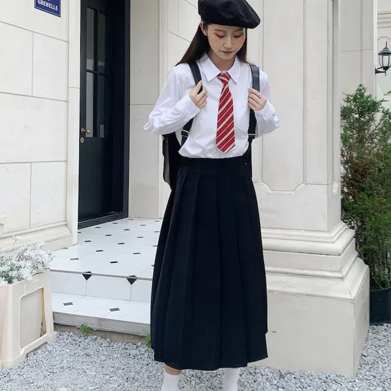 Color: WHITE, Size: XL - MEXZT Japanese Women Solid White Shirts Spring Jk Preppy Style Long Sleeve Student Blouse Fashion Button Female Pocket Tops New