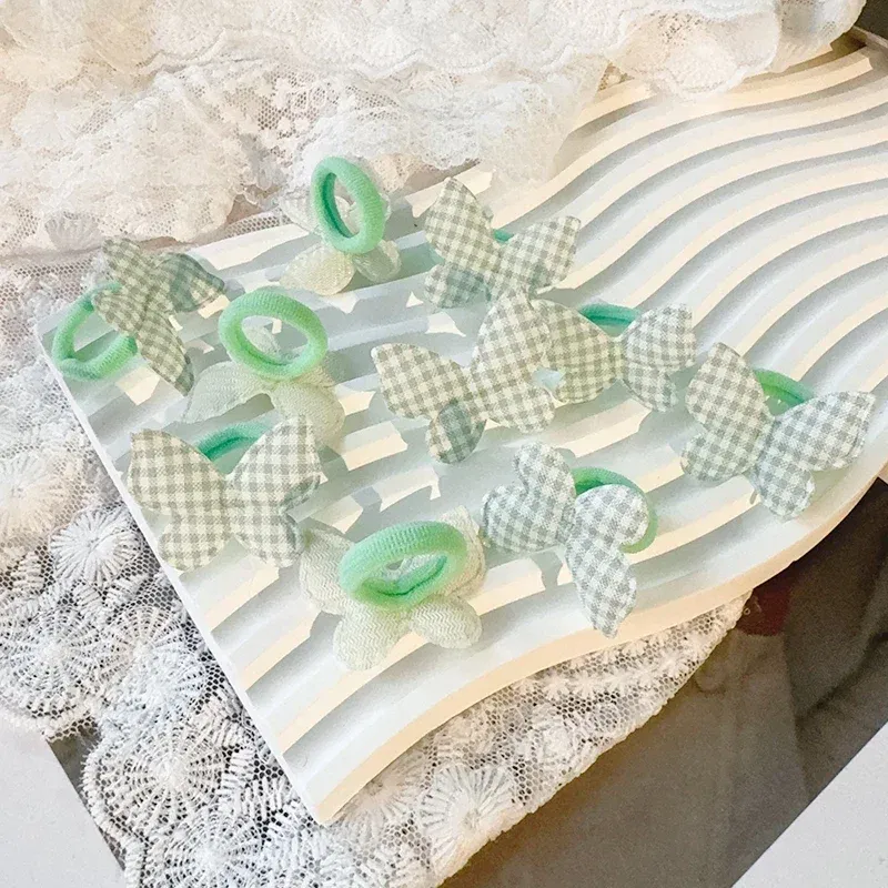 Color: Milky White - 10/30Pcs Children Hairbands No Harm Hair Cartoon Towel Rope Ponytail Holder Kids Mini Rubber Band Headwear Girls Halloween Gift