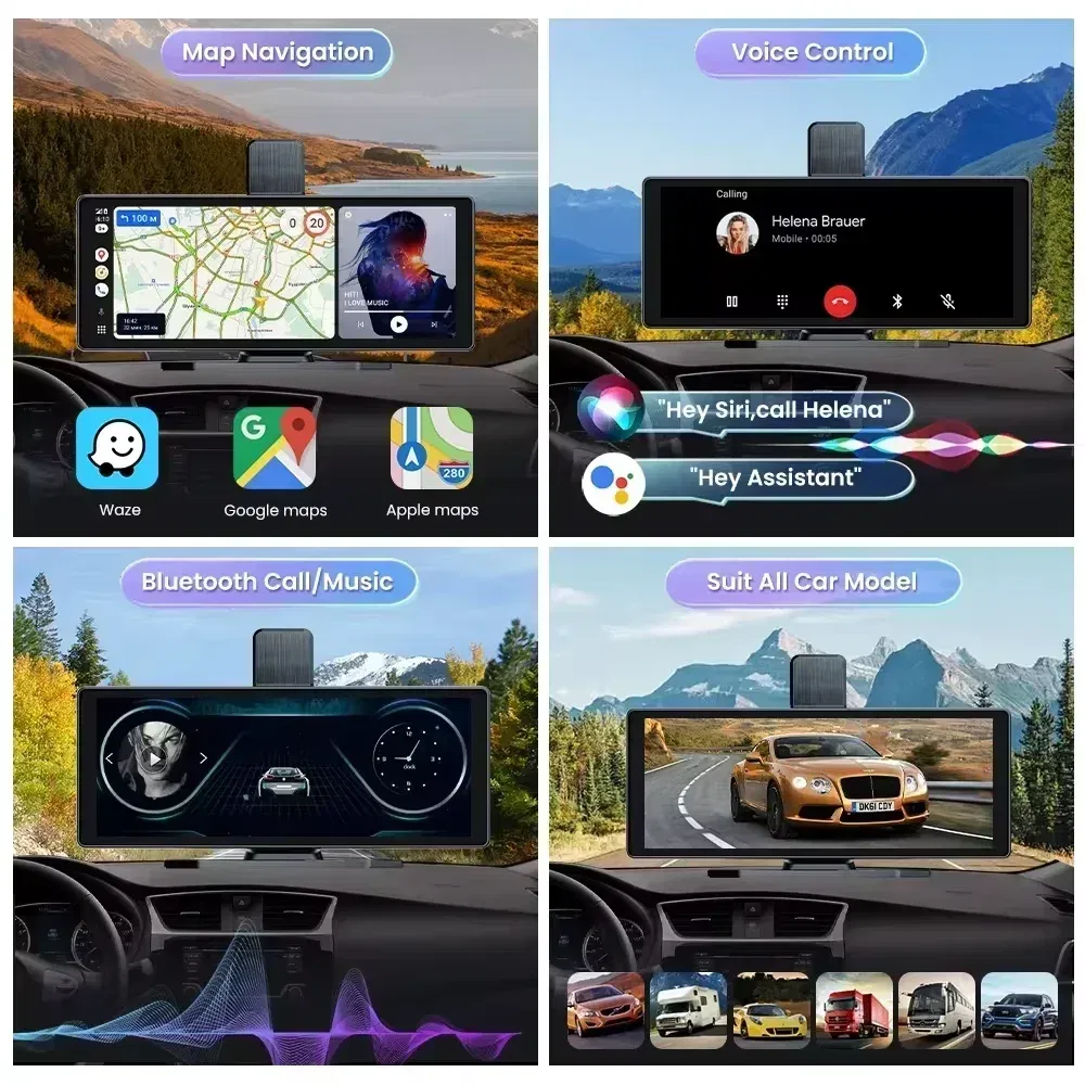 Color: Yellow, Ships From: CHINA - Universal 10.26" Portable Carplay Car Screen Wireless Carplay Screen Wireless Car Stereo Carplay Android Auto Car Touchscreen