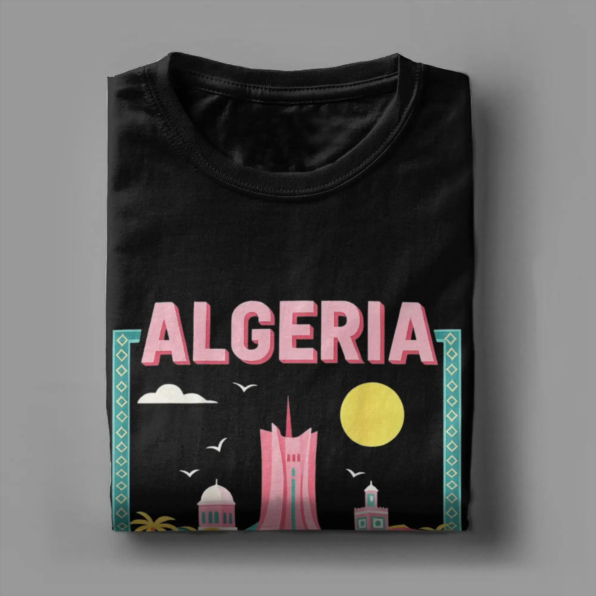 Color: Fuchsia, Size: 4XL - Men Algeria DZ City Algerian T Shirts Africa Arab Pure Cotton Clothes Hipster Short Sleeve Crewneck Tees Gift Idea T-Shirt