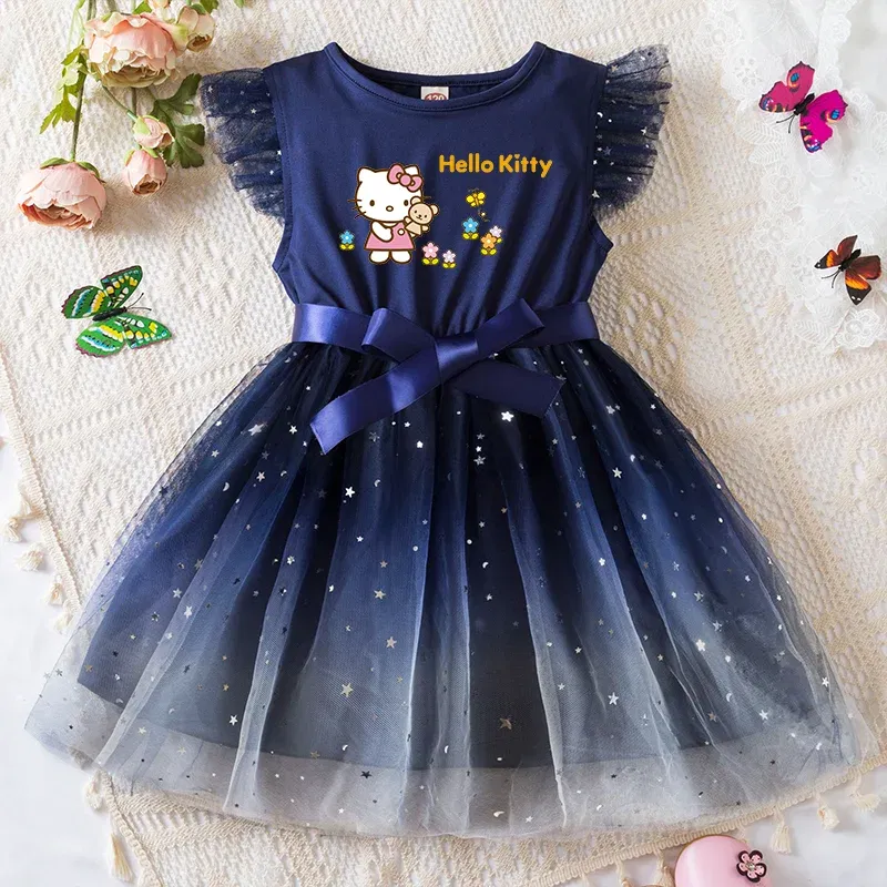 Color: Silver, Kid Size: 9 - Hello Kitty Girls Sequin Tutu Dress with Bow Flutter Sleeves Summer Princess Party Outfit for Toddler Kids 2-6 Years