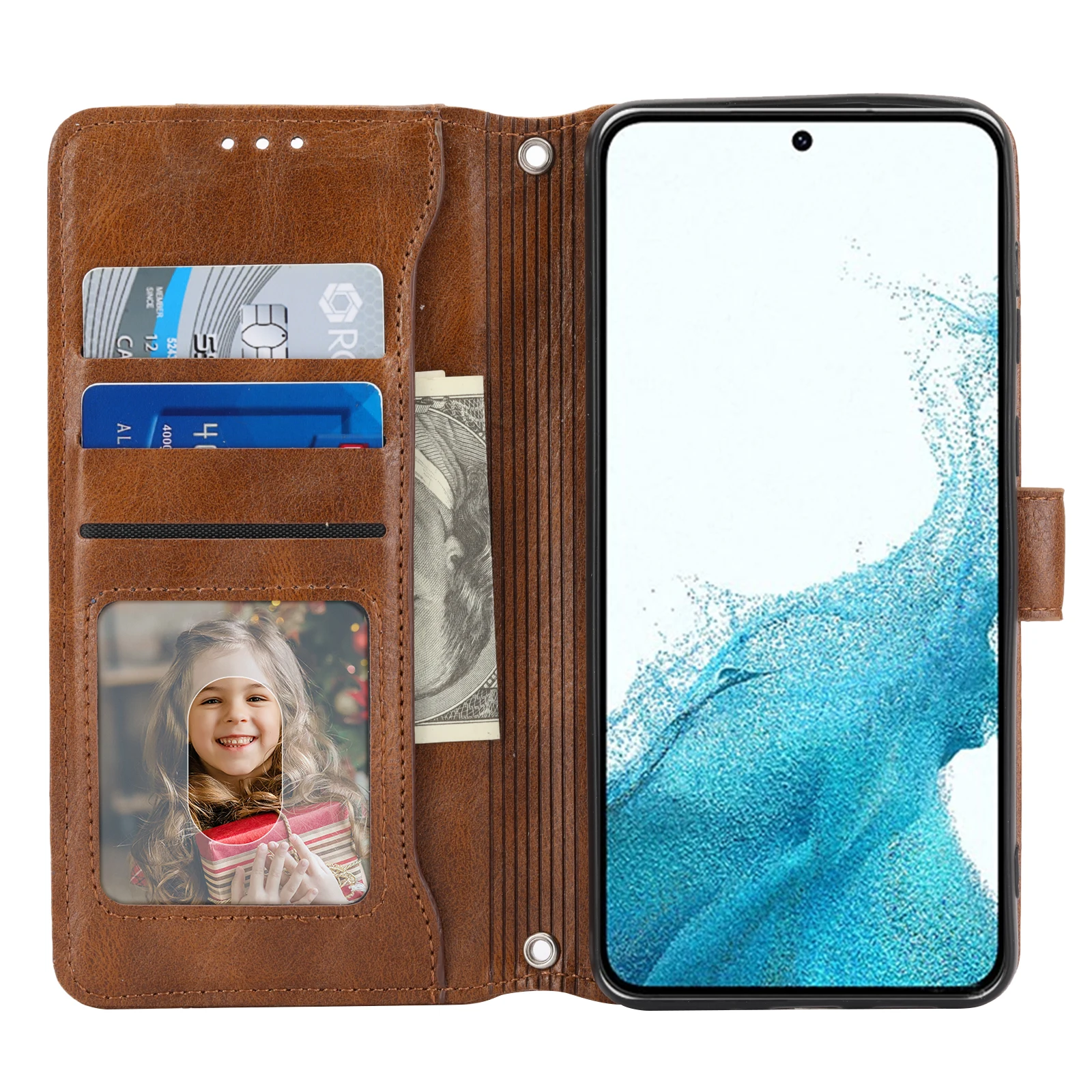 Color: black, Material: ABS - Fashion Zipper Wallet Case For Samsung Galaxy S21 S22 S23 S24 S24FE S24PLUS S24ULTRA MaxBag Flip Card Faux Leather Book Cover