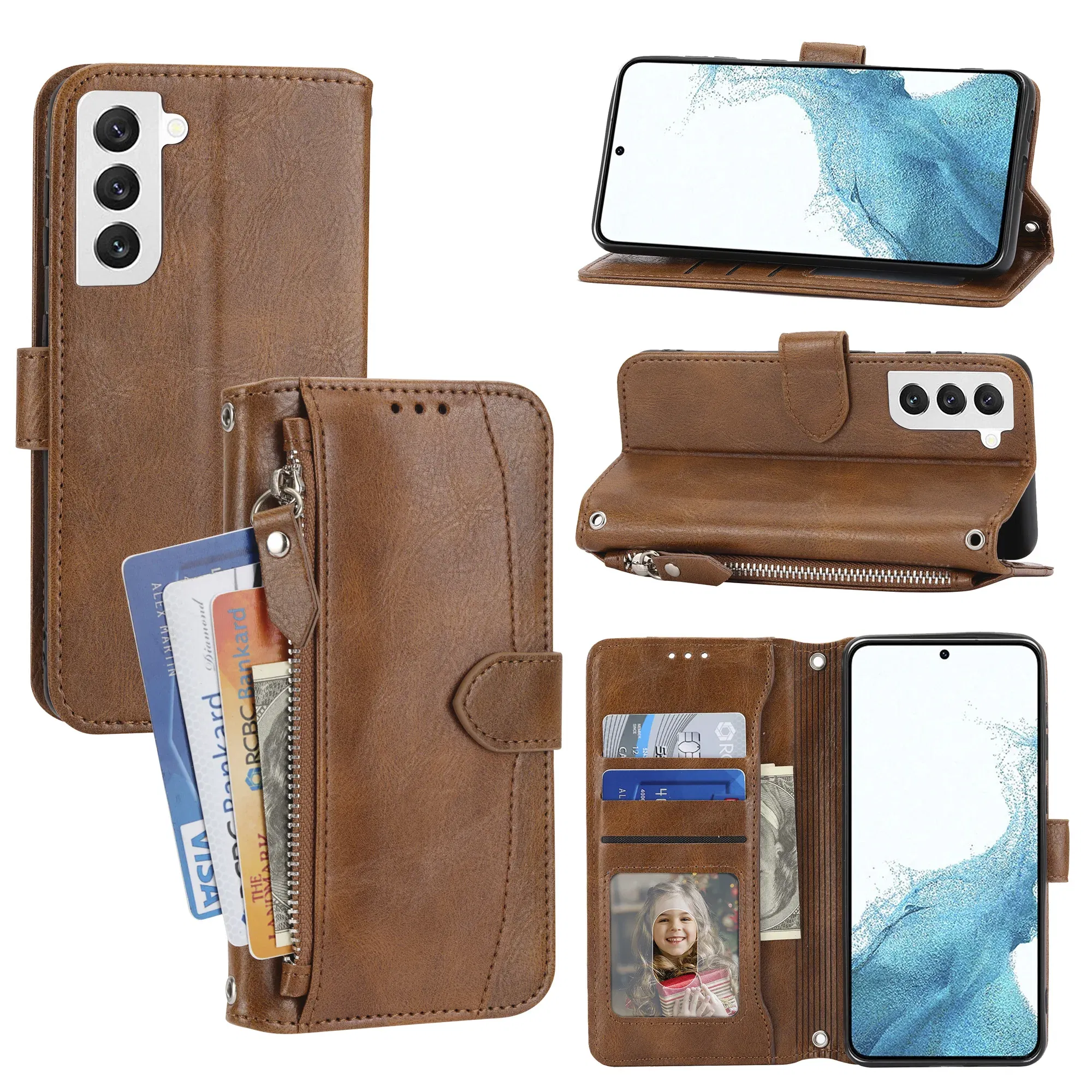 Color: black, Material: ABS - Fashion Zipper Wallet Case For Samsung Galaxy S21 S22 S23 S24 S24FE S24PLUS S24ULTRA MaxBag Flip Card Faux Leather Book Cover