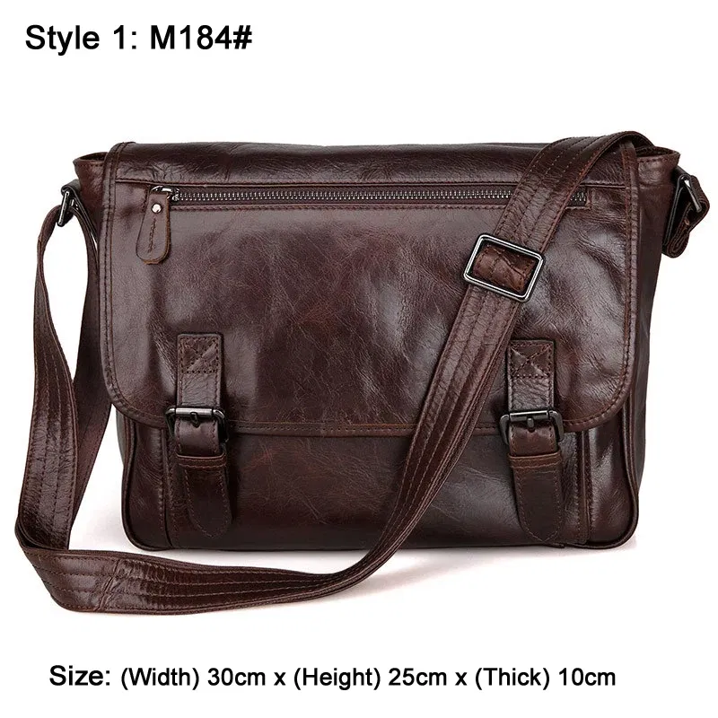 Color: Brown - Fashion Genuine Leather Shoulder Bag Men leather Messenger Bag men Crossbody bag Sling male Leisure Bag Casual Coffee New M184
