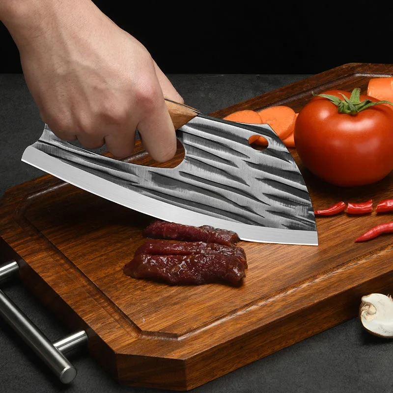 Color: Red - New Effort Saving Kitchen Chef Knife Boning Knife Stainless Steel Handmade Forged Knife Household Vegetable Knife Chopper Knife