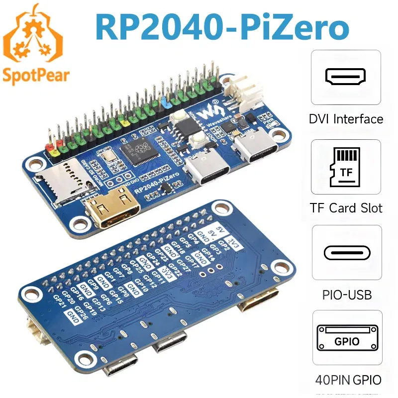 Color: WHITE - Waveshare RP2350-PiZero RP2040-PiZero Raspberry Pi Pico 2 RP2350B RP2350-PiZero Development Board PSRAM DVI For HDMI
