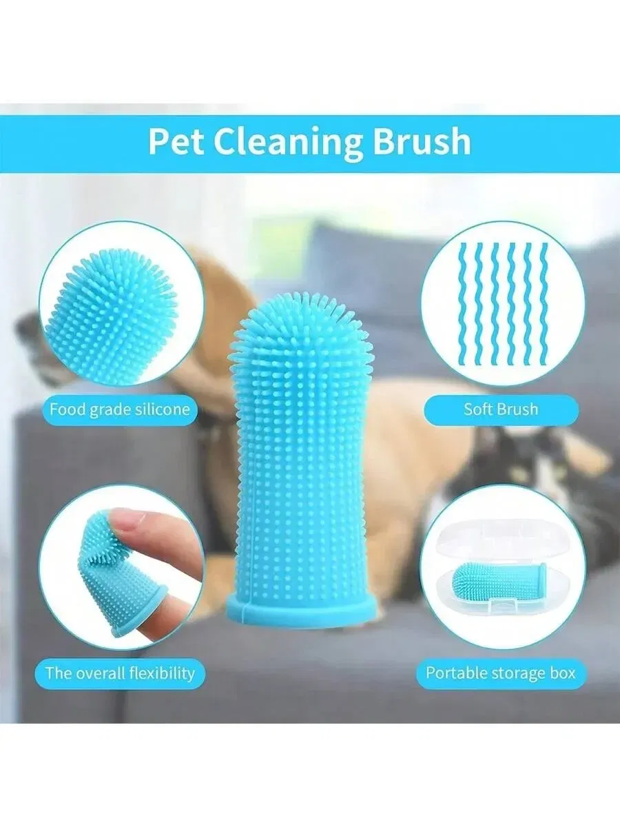 Color: Pink - Pet Finger Toothbrush Cleaning Products for Cats and DogsOral Cleaning ToothbrushesSilicone Bristles